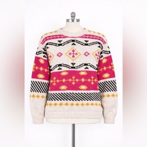Vintage Forenza Sweater M Pink Geometric Knit 90s Chunky Ramie Cotton